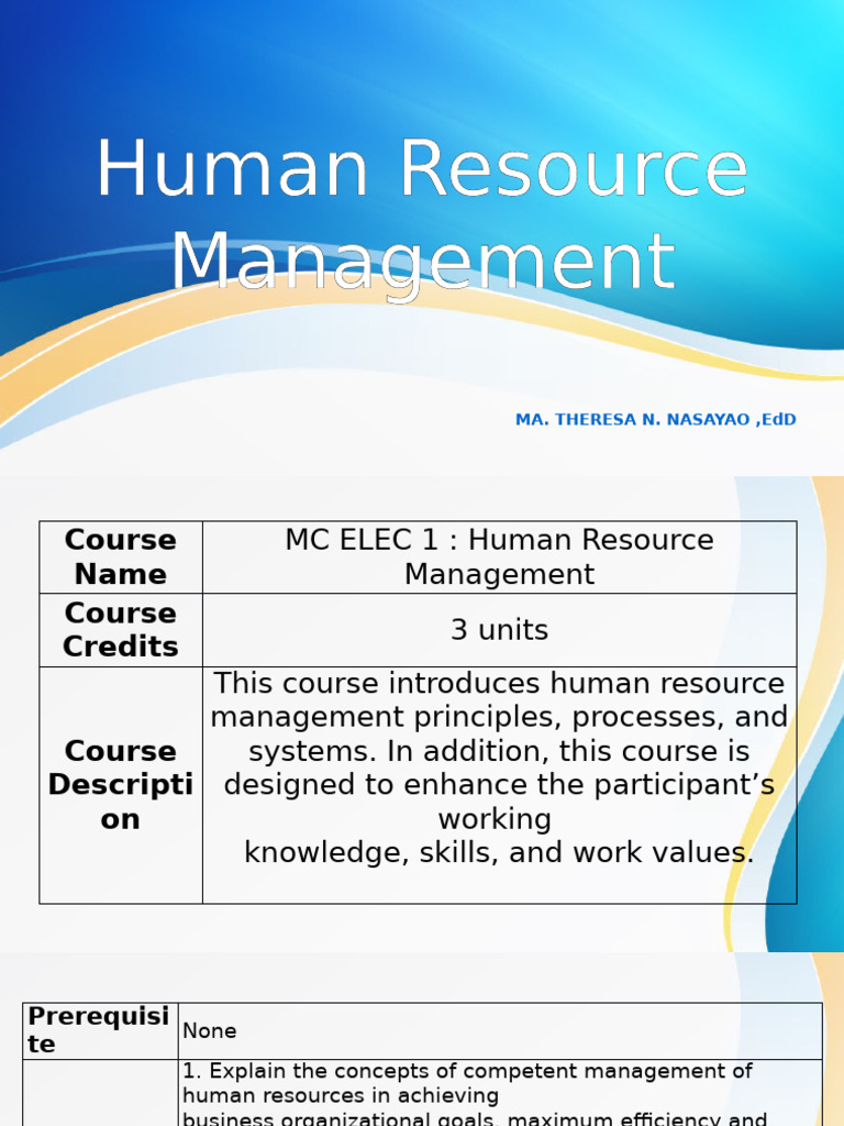 Human Resource Management Course Guide | PDF | Human Resource ...