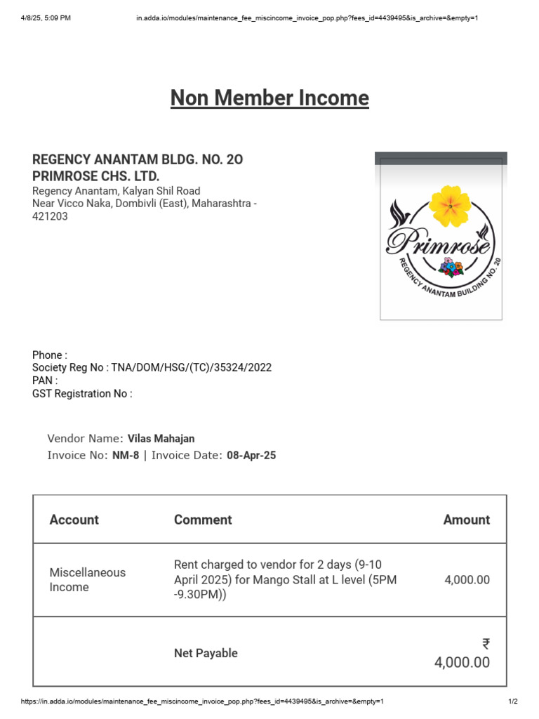 Non-Member Income Invoice Details | PDF