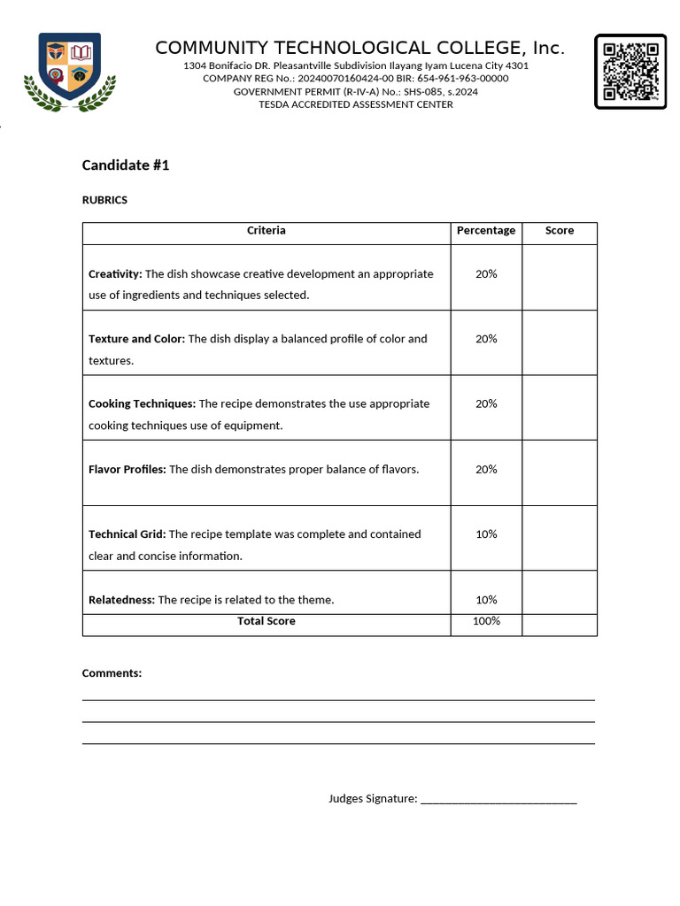 Cooking Competition Evaluation Rubric | PDF | Cooking | Foods