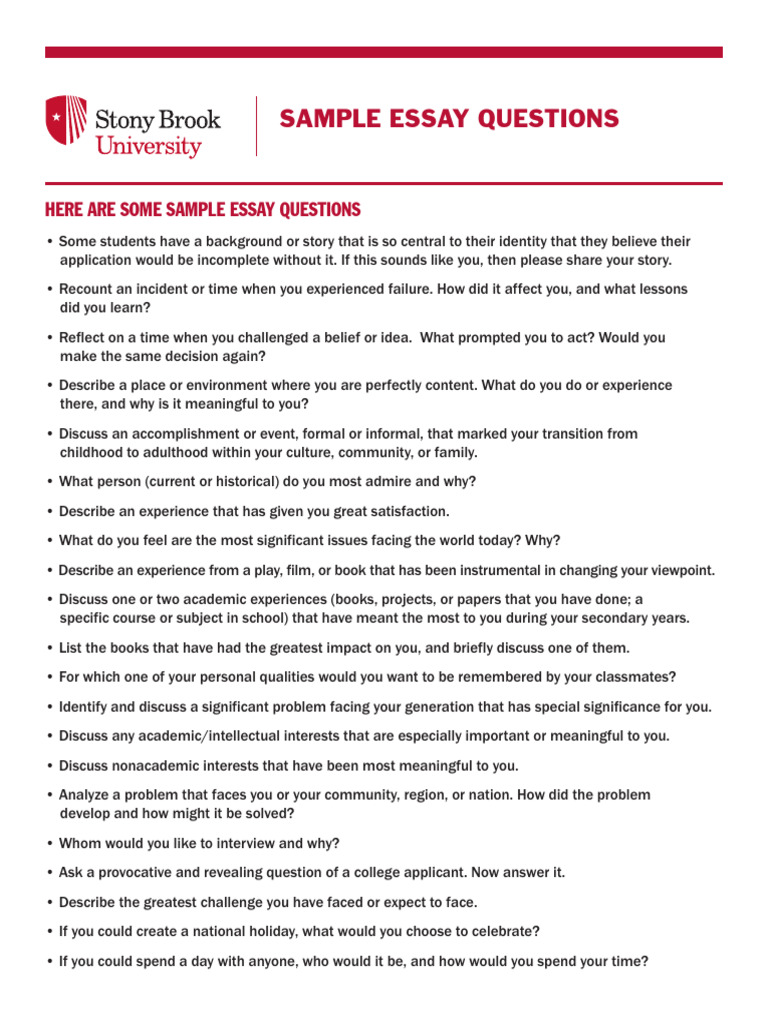 Sample Essay Questions for Students | PDF