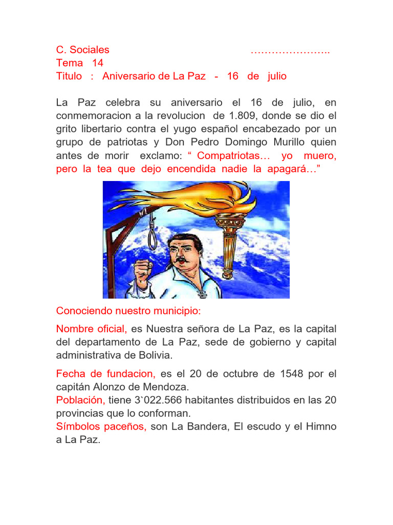 Aniversario de La Paz: 16 de julio | PDF