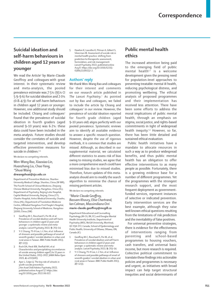 Suicidal Ideation in Young Children | PDF | Mental Health | Suicide