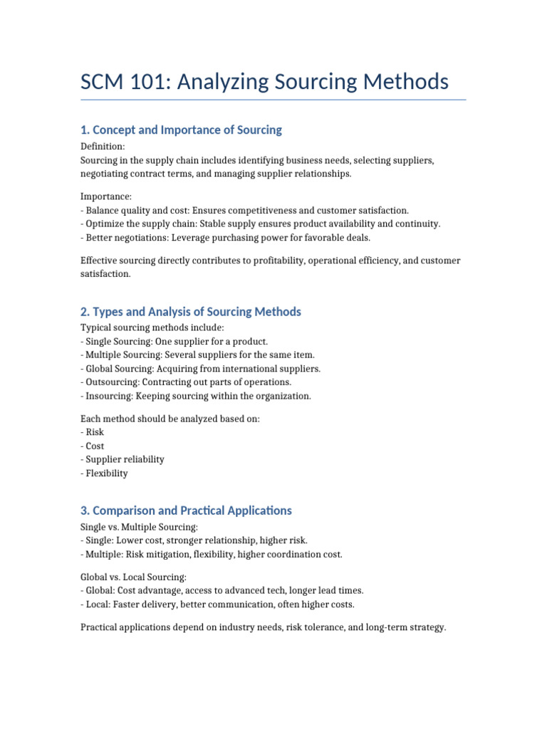 SCM101 Analyzing Sourcing Methods | PDF