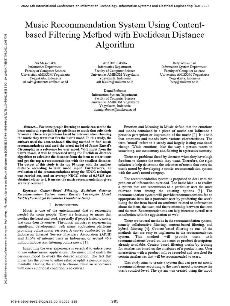 Music Recommendation System via Mood Analysis | PDF
