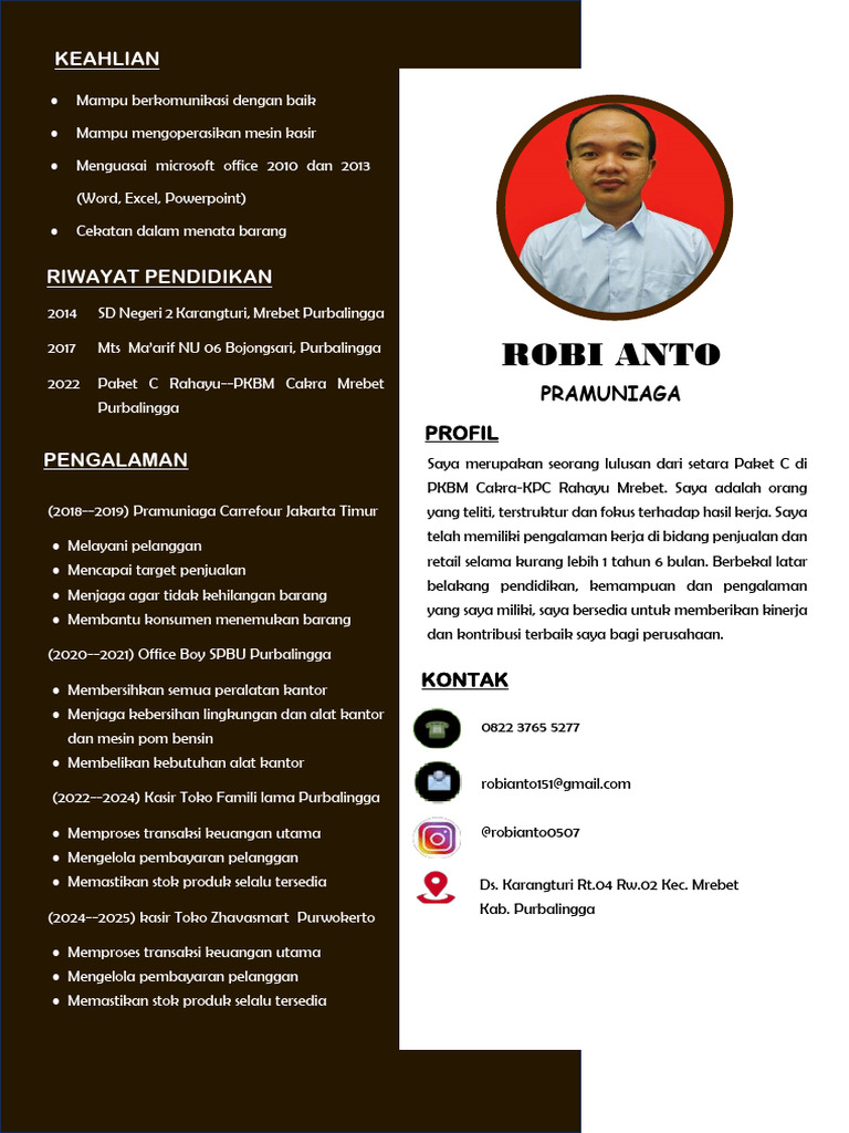 CV Pramuniaga Robi Anto | PDF