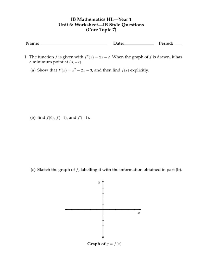 IB Mathematics HL Year 1 Worksheet | PDF | Asymptote | Function ...
