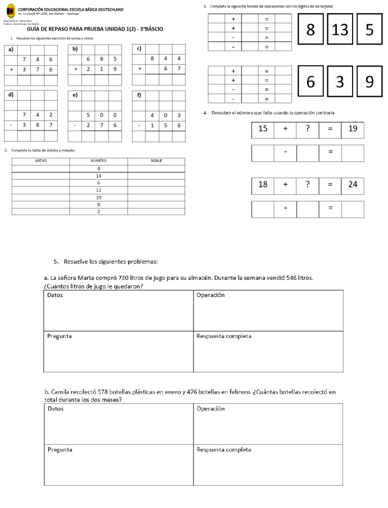 3ro Mate U1 (2) Guia de Repaso para La Prueba | PDF