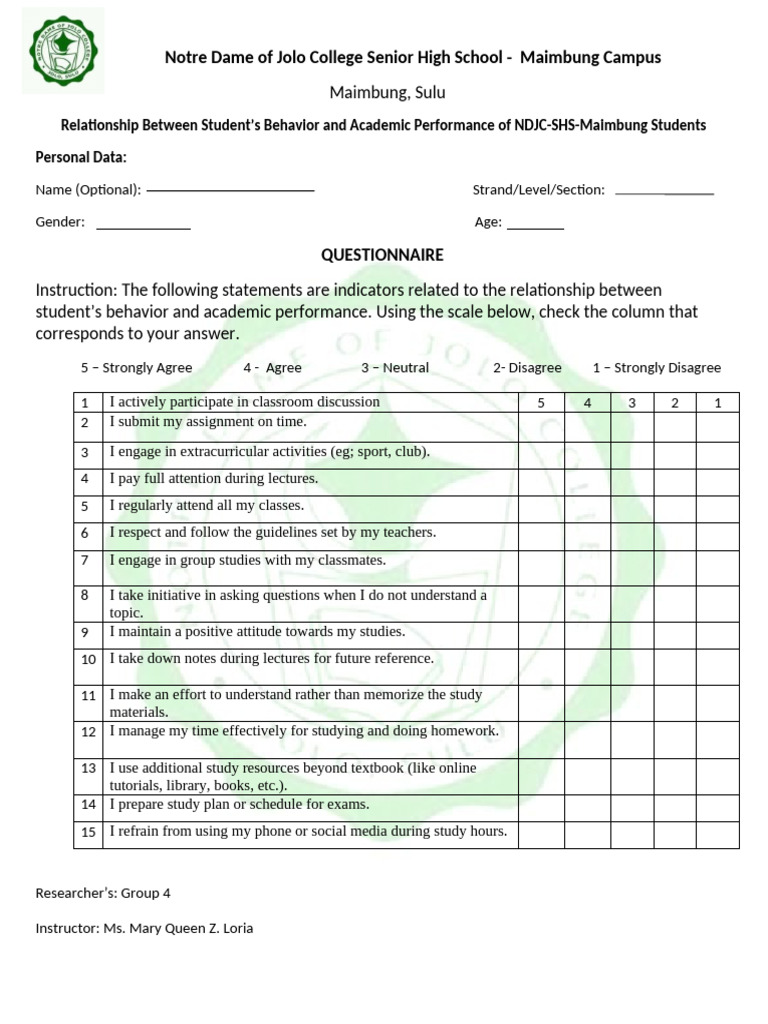 QUESTIONNAIRE | PDF