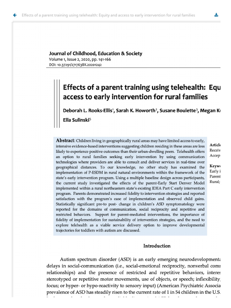 View of Effects of A Parent Training Using Telehealth - Equity and ...
