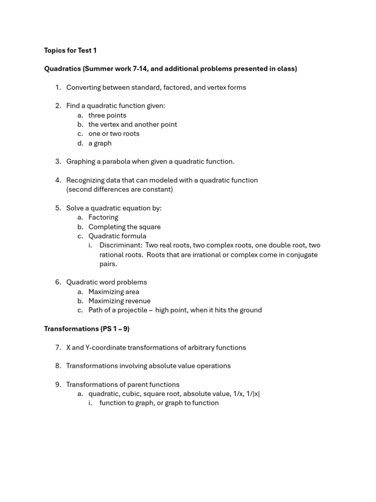 Topics For Test 1 | PDF