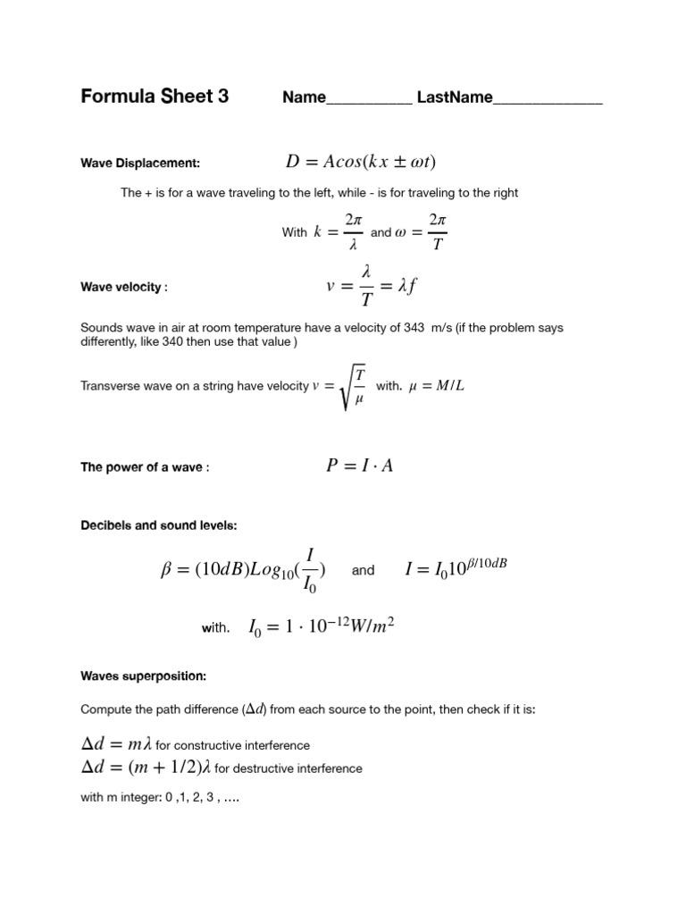 Wave Physics Formula Overview | PDF