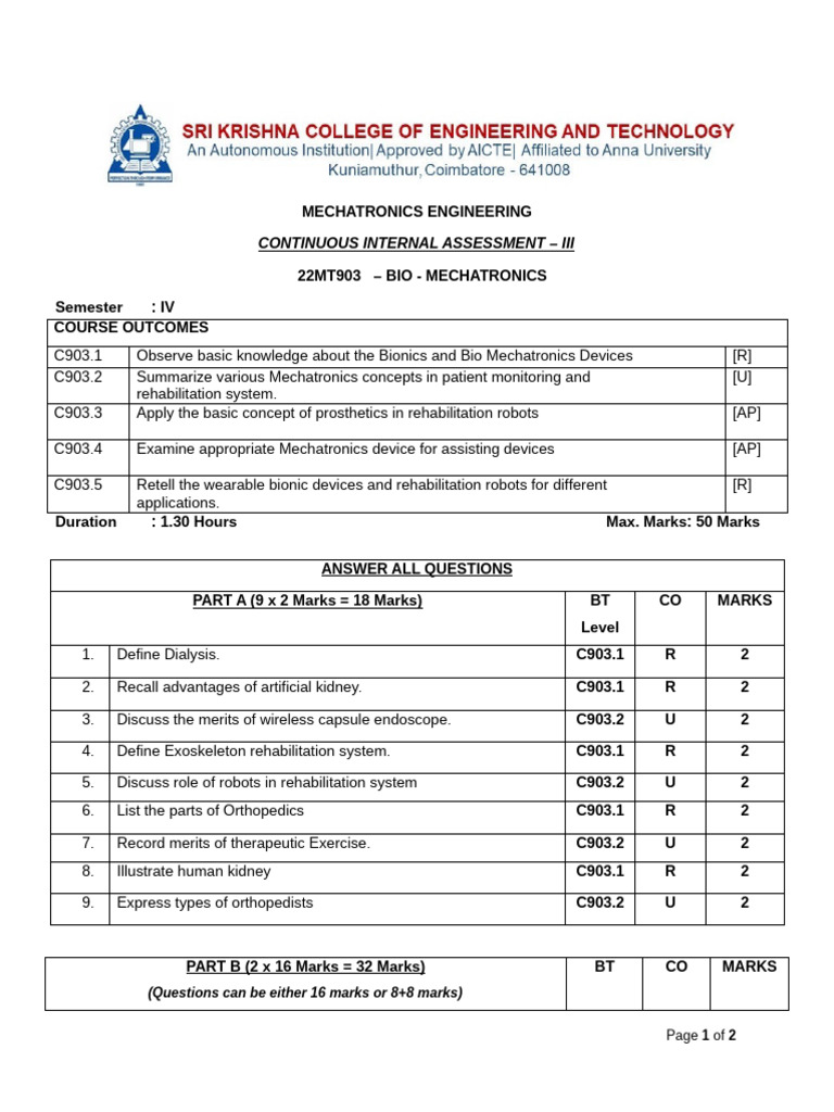 22mt903 -Bio-mec CIA 3 Set 1 | PDF | Medical Specialties | Clinical ...