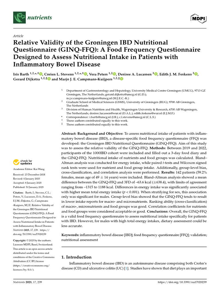 Validity of the Groningen IBD Questionnaire | PDF | Inflammatory Bowel ...