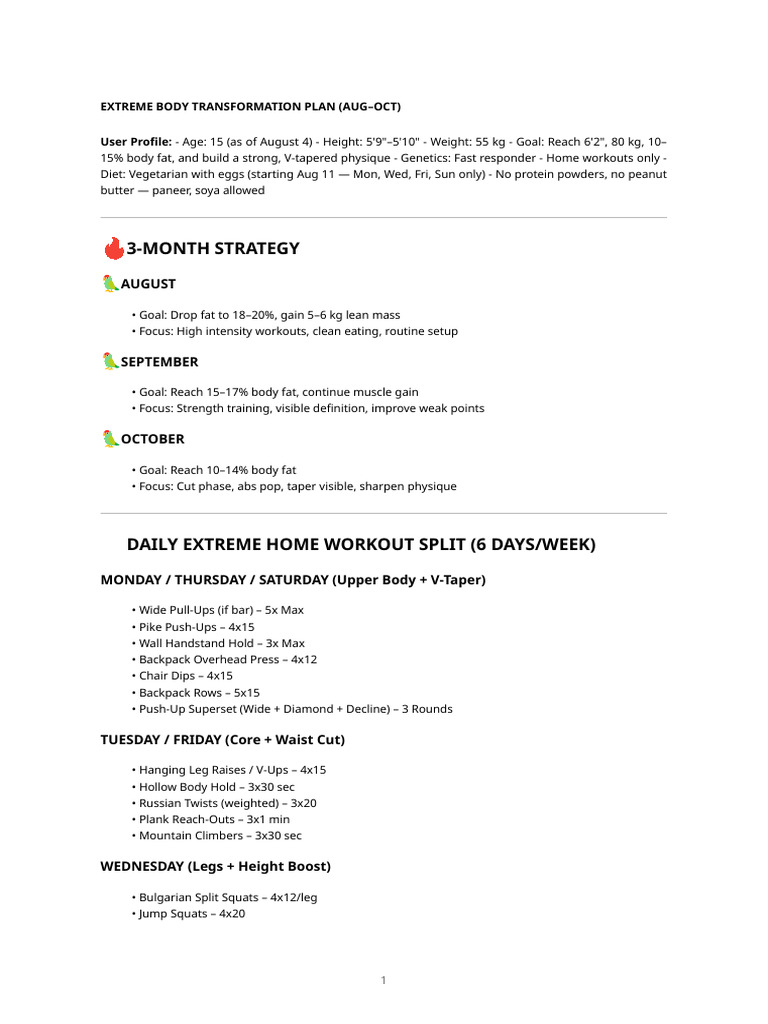 Extreme 3-Month Body Transformation Plan | PDF | Soybean | Foods