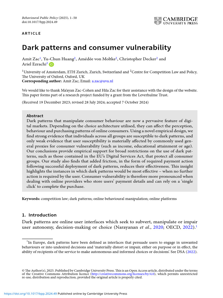 Dark Patterns and Consumer Vulnerability | PDF | Heuristic | Decision ...