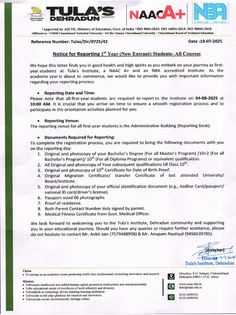 Notice For Reporting 2025-26 | PDF