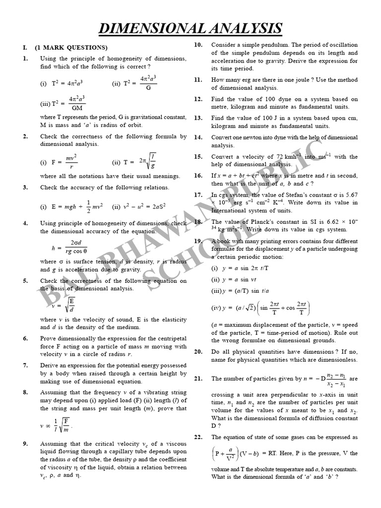 Dimensional Analysis in Physics Problems | PDF | Viscosity | Applied ...