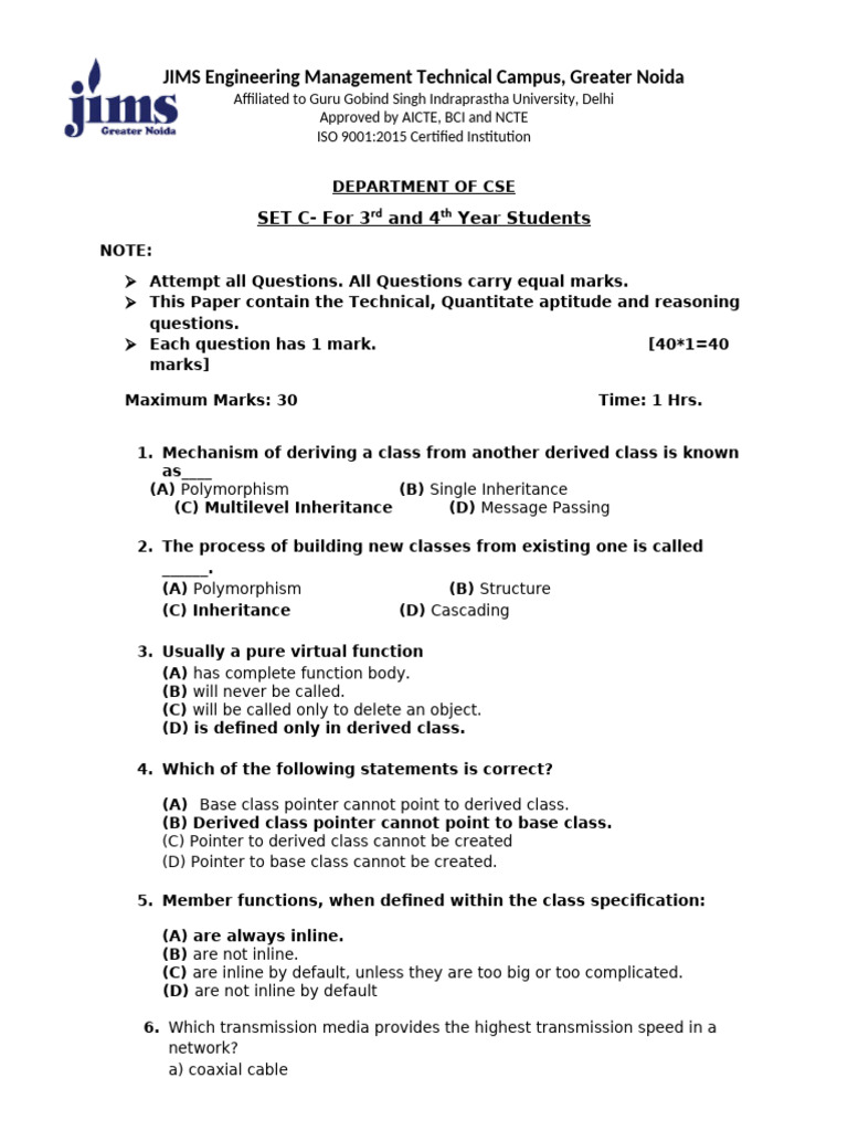 Mock Test- Set C | PDF | Computing | Computer Engineering