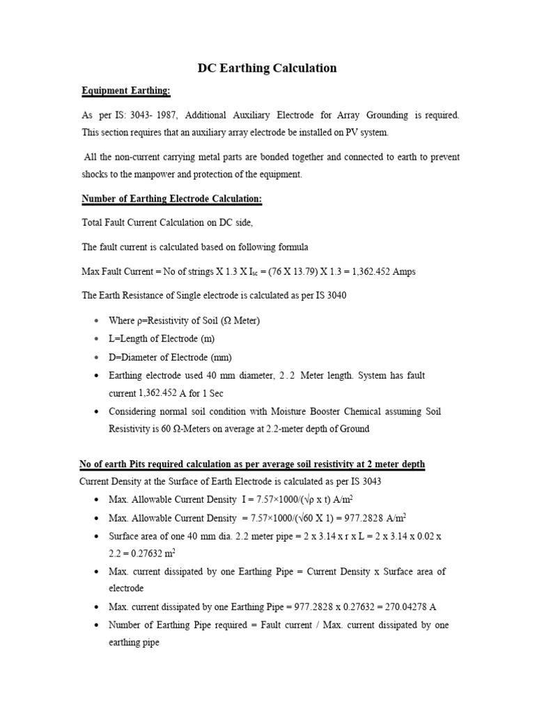 DC Earthing Design per IS 3043 Standards | PDF | Electric Current ...