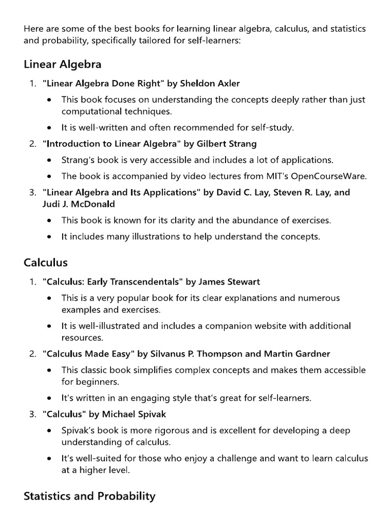 List of Math Books For Learning MLE | PDF