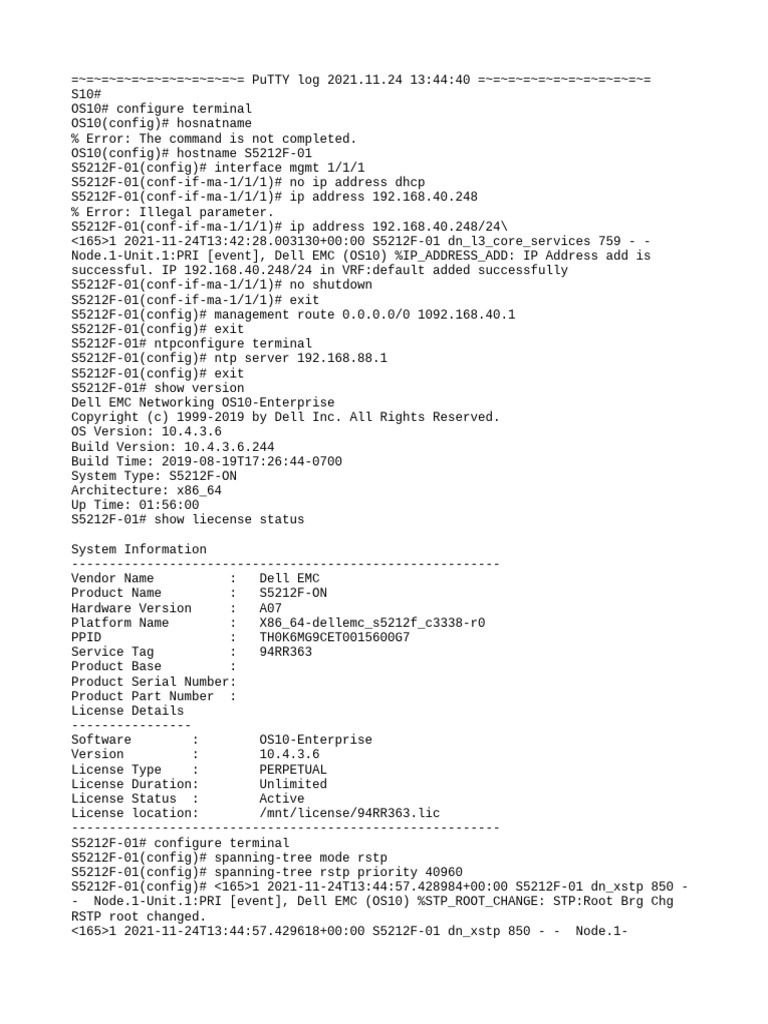 Dell EMC OS10 Configuration Log | PDF | Booting | Bios