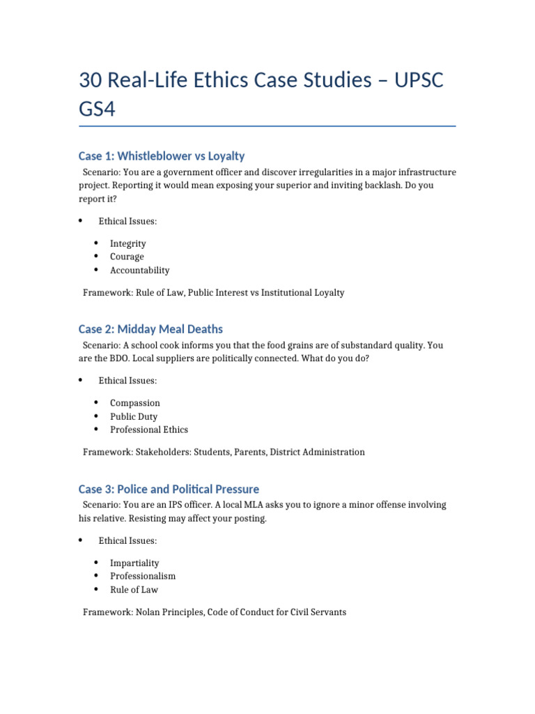 UPSC Ethics Case Studies Overview | PDF