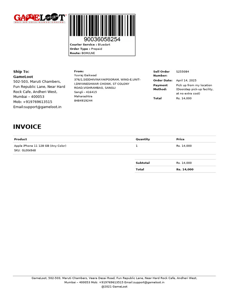 Apple Packing Slip for Order S255084 | PDF