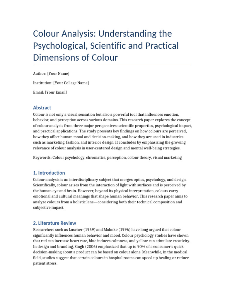 Colour Analysis and Its Psychological Impact | PDF | Color | Perception