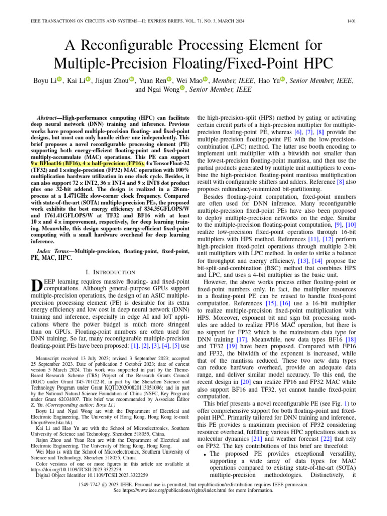 Reconfigurable PE for Multi-Precision HPC | PDF | Deep Learning ...