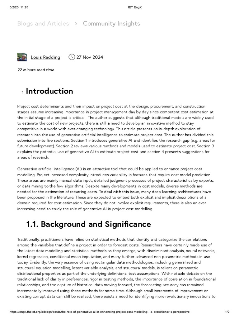 The Role of Generative AI in Enhancing Project Cost Modelling - A ...