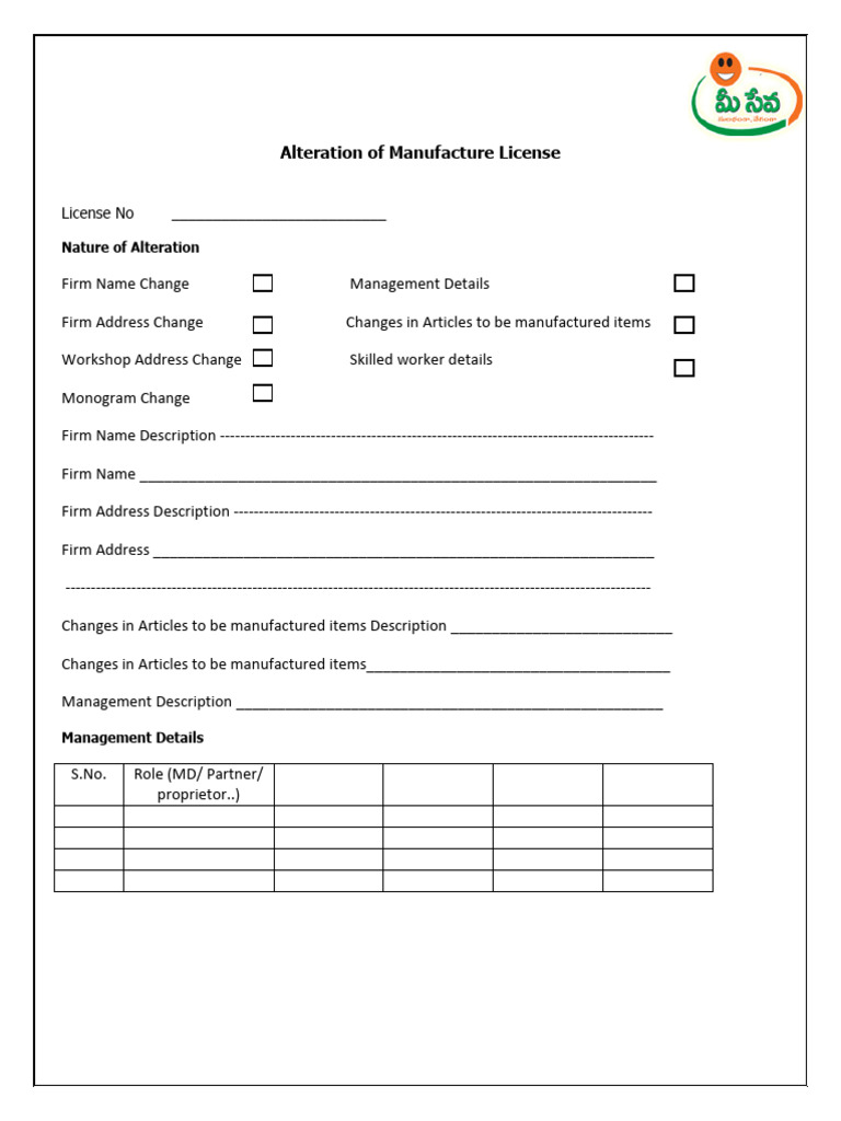 Alteration of Manufacture License Form | PDF