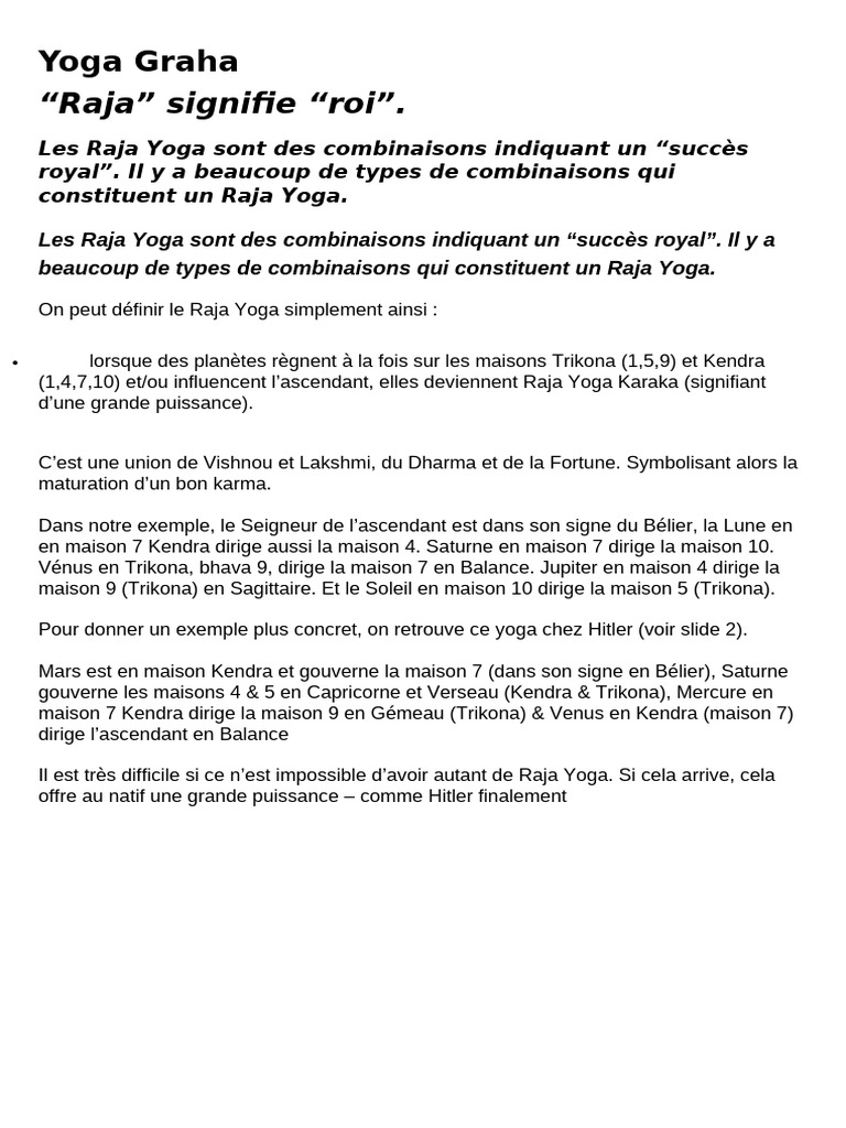 Comprendre le Raja Yoga et ses types | PDF | Astrologie hindou ...