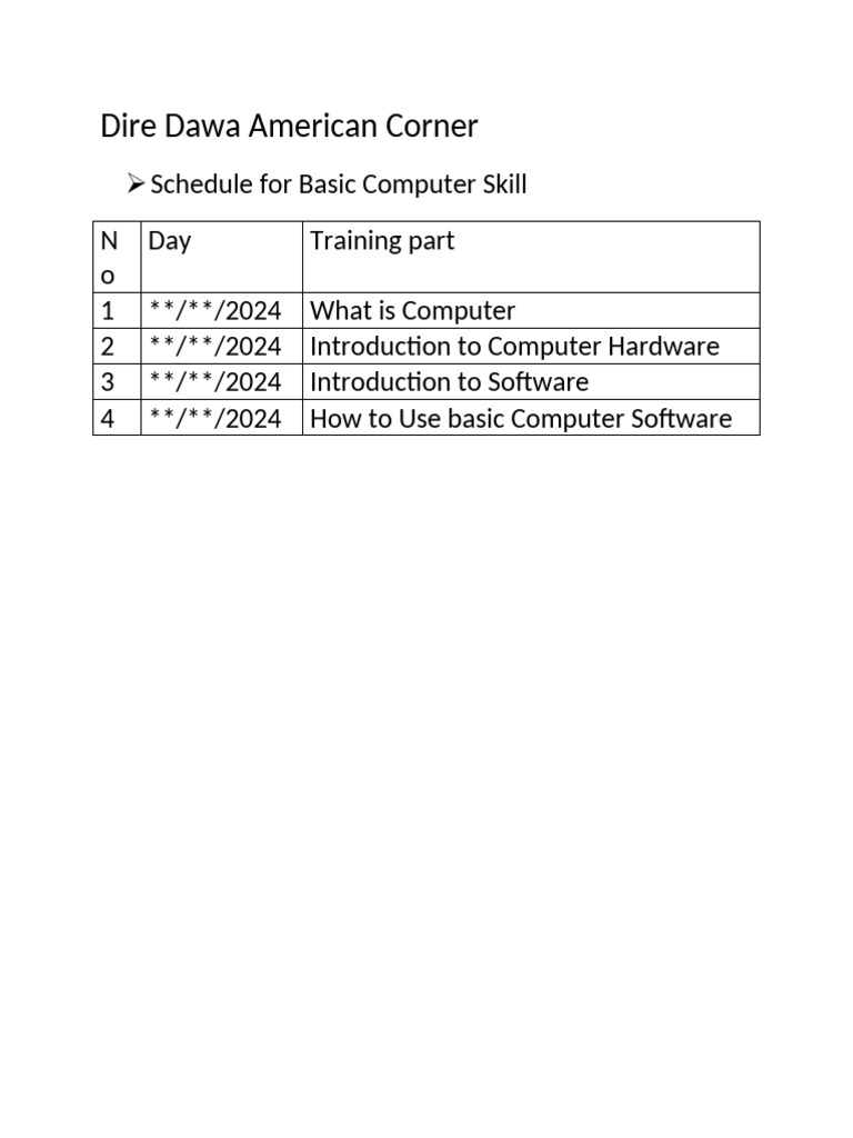 Basic Computer Skills Training Schedule | PDF