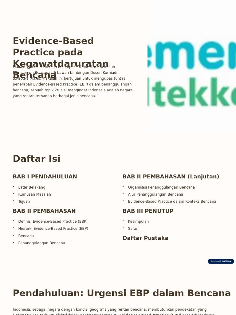 Evidence Based Practice Pada Kegawatdaruratan Bencana | PDF