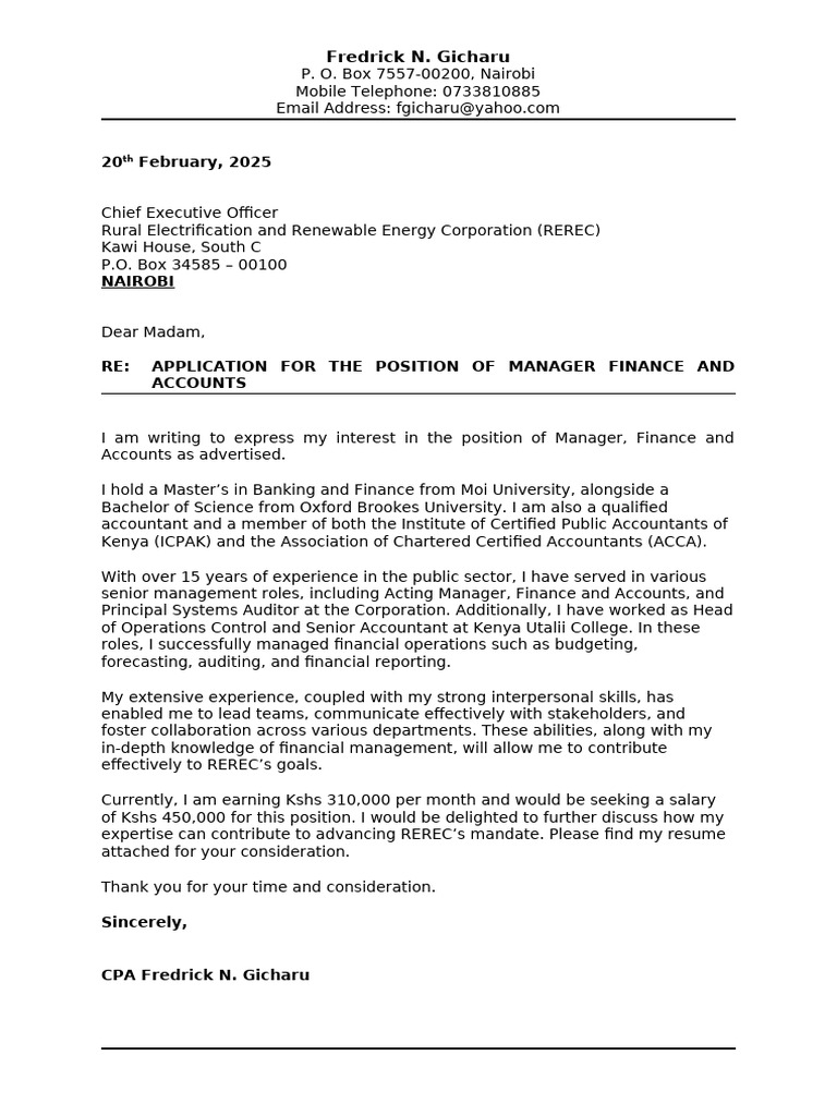 Application for Finance Manager Position | PDF