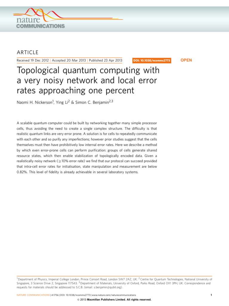 Topological Quantum Computing With A Very Noisy Network and Local Error ...