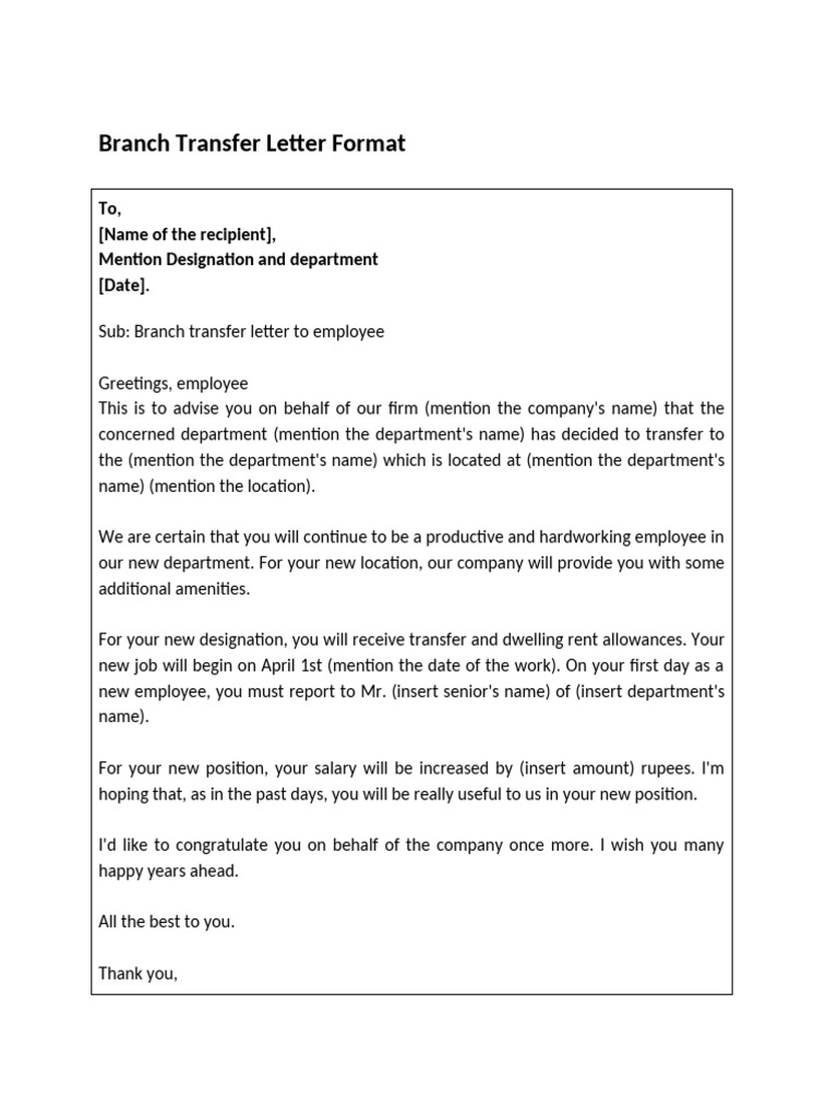 Branch Transfer Letter | PDF | Business