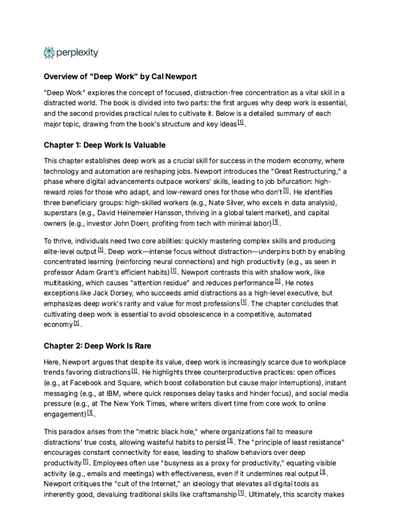 Overview of Deep Work by Cal Newport | PDF | Psychology | Psychological ...