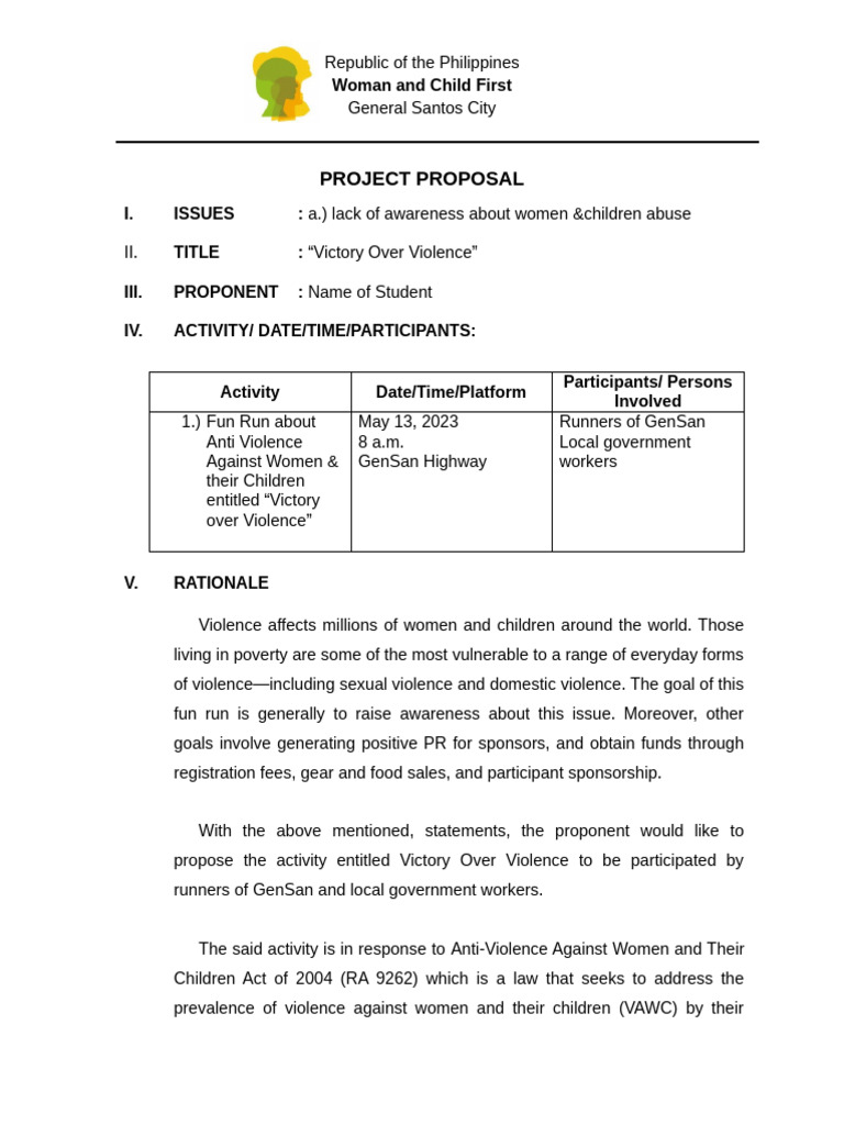 Victory Over Violence Fun Run Proposal | PDF | Violence | Violence ...