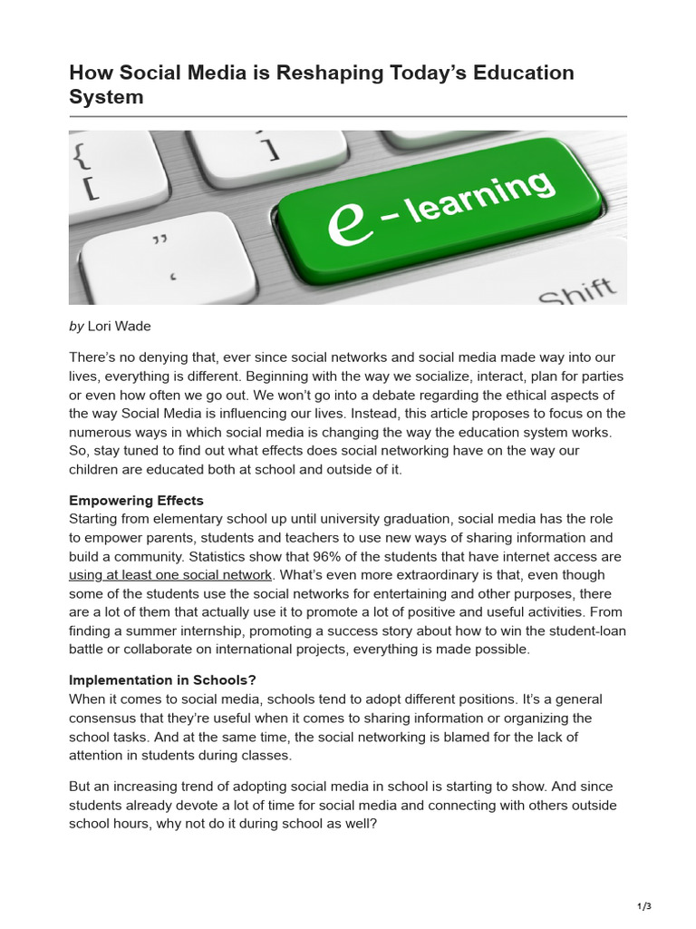How Social Media Is Reshaping Todays Education System | PDF | Social ...