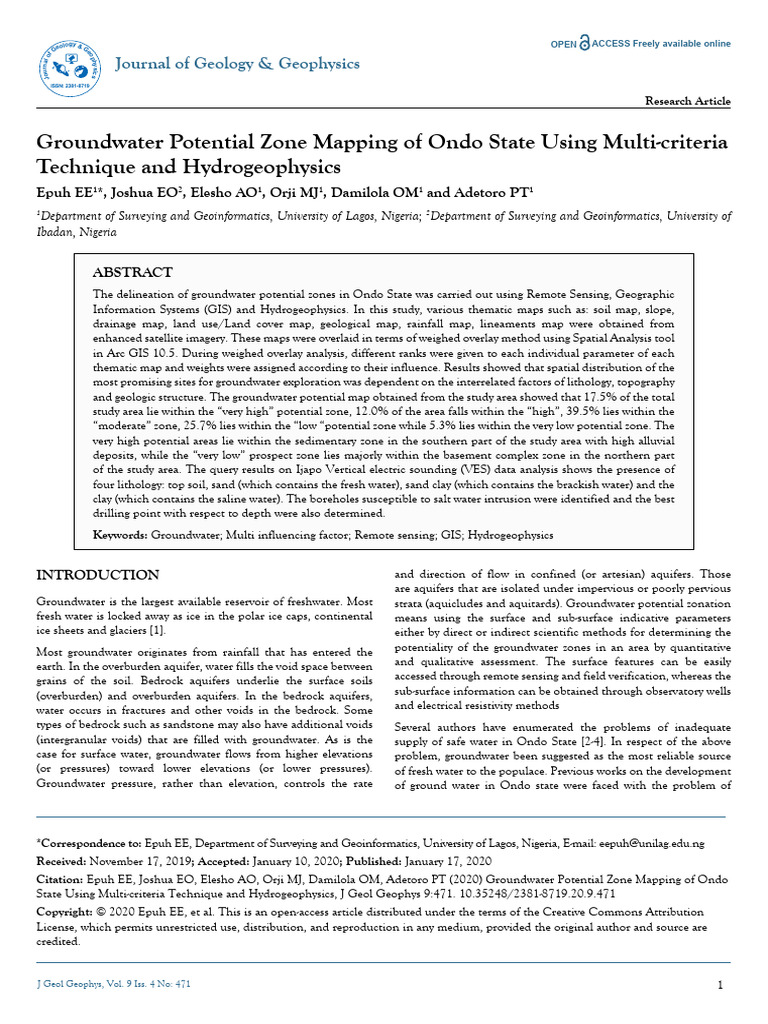 Groundwater Potential Zone Mapping of Ondo State Using ...