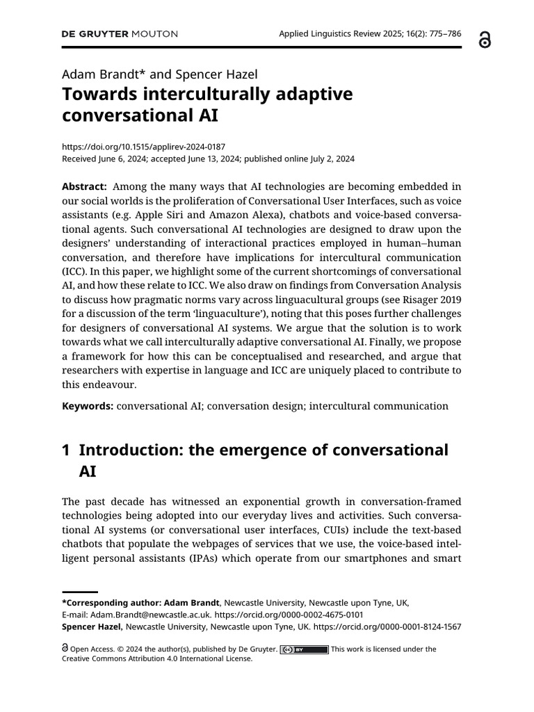Towards Interculturally Adaptive Conversational AI | PDF | Artificial ...