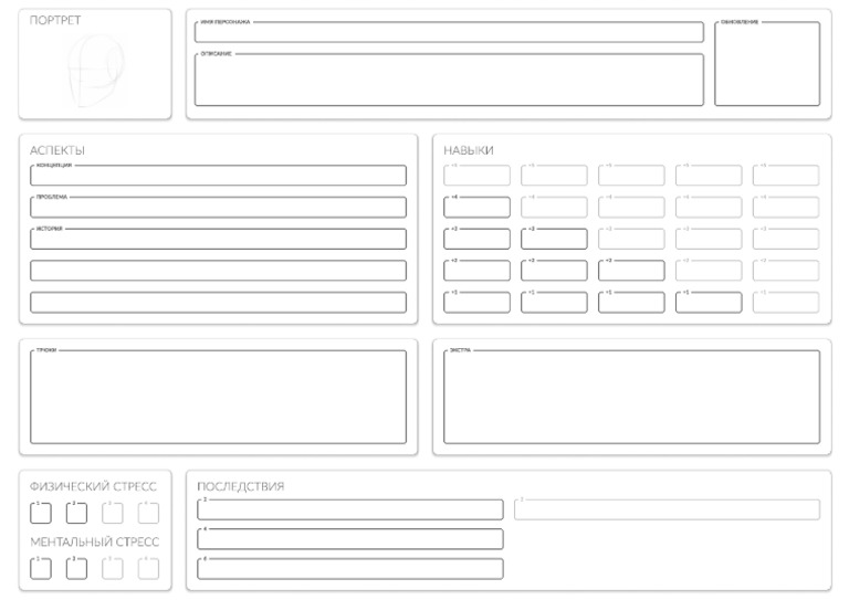 Fate Core Character Sheet Russian | PDF