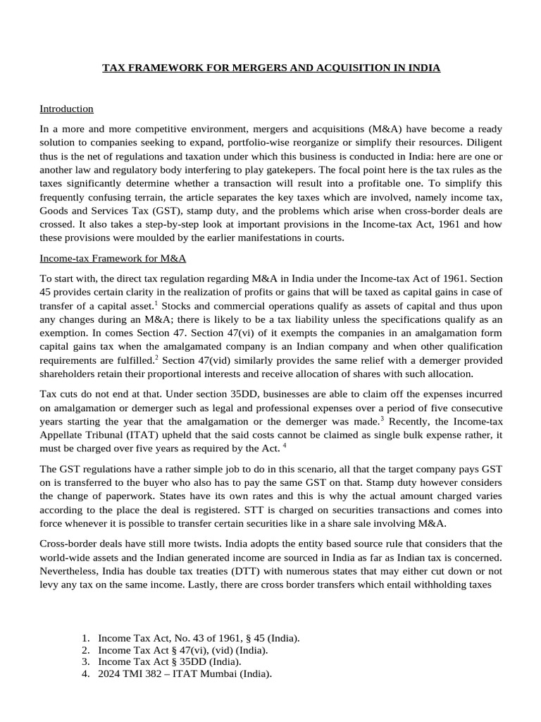 Taxation in India's Mergers & Acquisitions | PDF | Mergers And ...