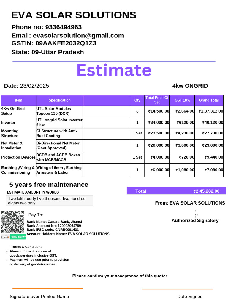 4kW On-Grid Solar System Estimate | PDF | Energy And The Environment ...