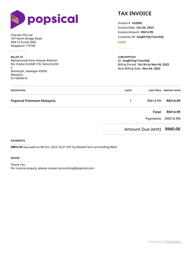 Popsical Malaysia Subscription Invoice | PDF | Financial Technology ...