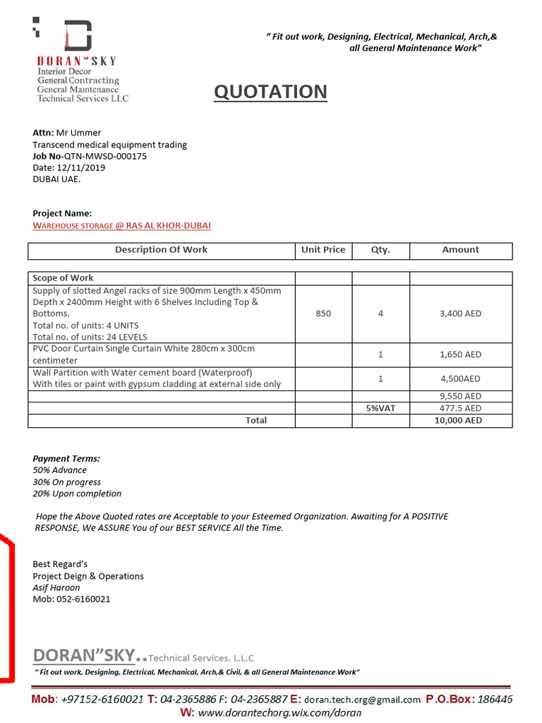 Warehouse Storage Fit-Out Quotation | PDF