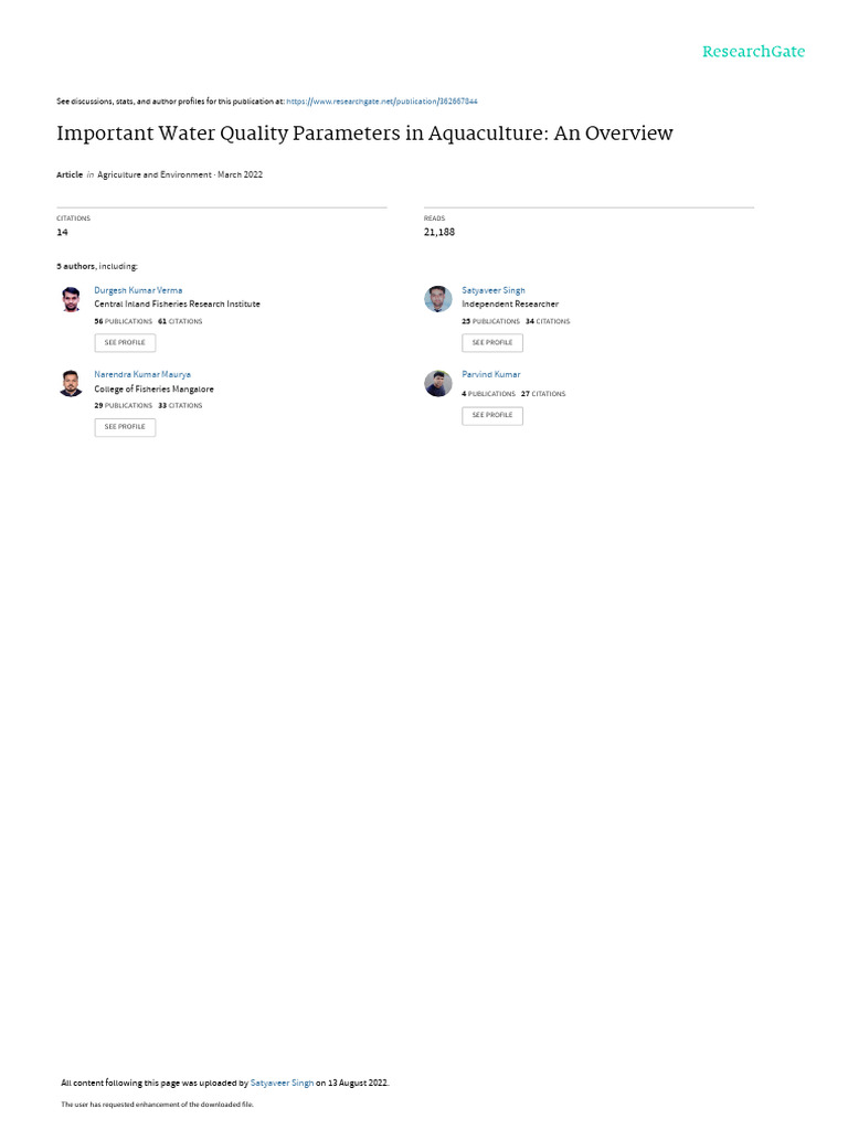 Important Water Quality Parameters Pdf Primary Production Alkalinity