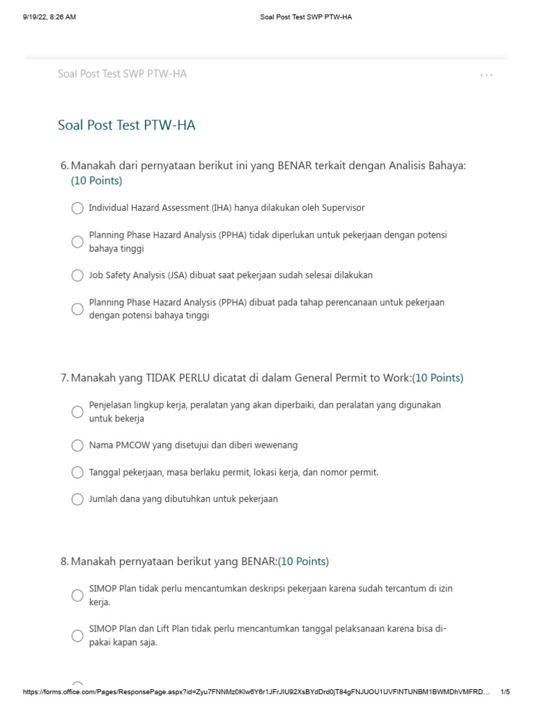 Soal Post Test SWP PTW-HA | PDF