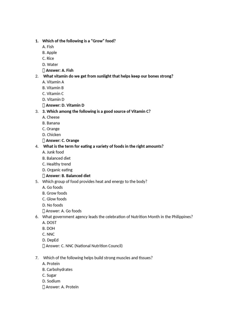 Nutrition Quiz: Foods and Vitamins | PDF